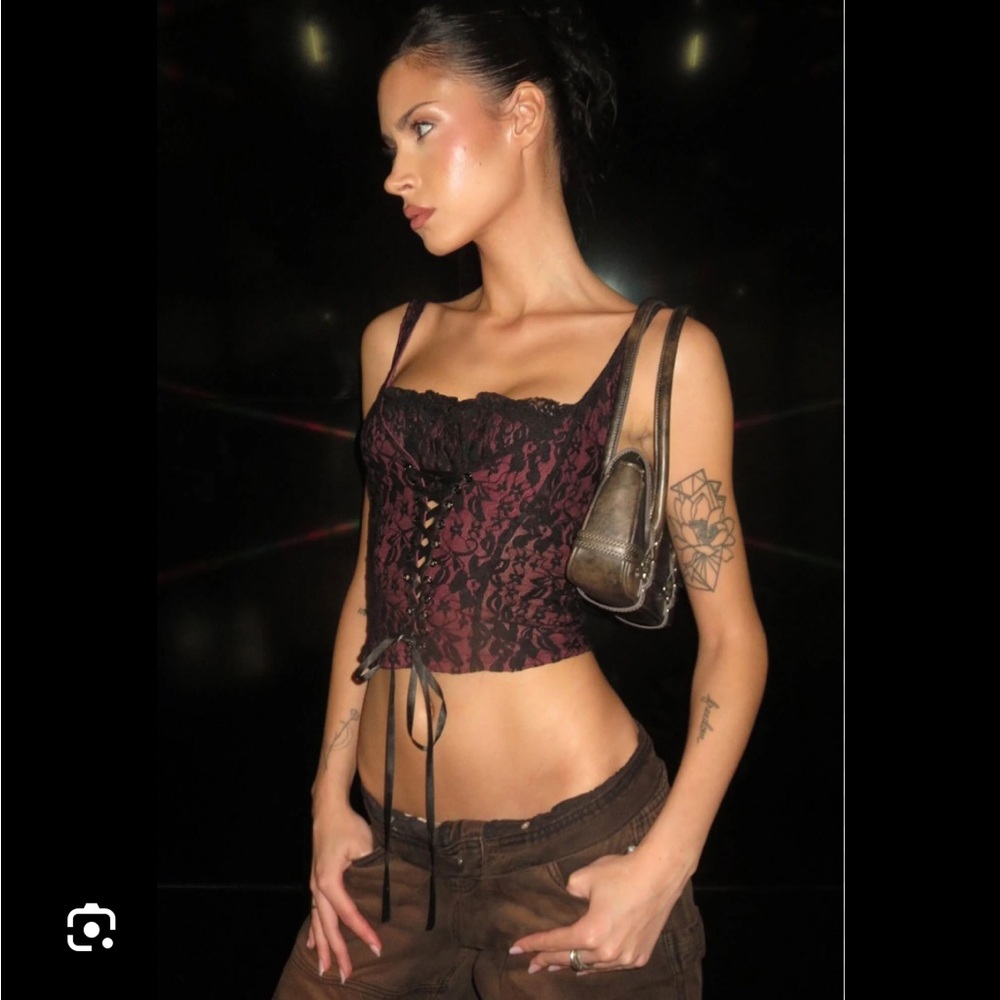I.AM.GIA Lace-Up Crop Top - Black & Red